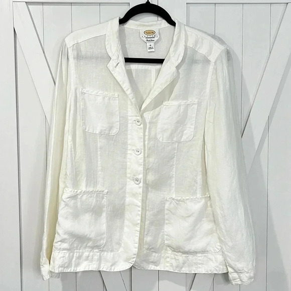Talbots Petites 100% Irish Linen White Blouse Blazer Shell Size 16P - Picture 1 of 6
